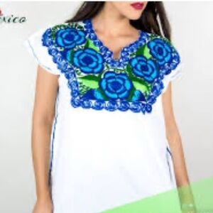 Embroidered Blue and White Women's Top